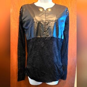 Daimier Black Lace & Faux Leather Women's Top SzS